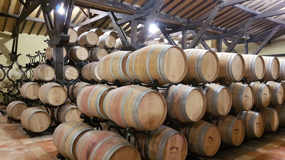 Stacked barrels of Balthus wine