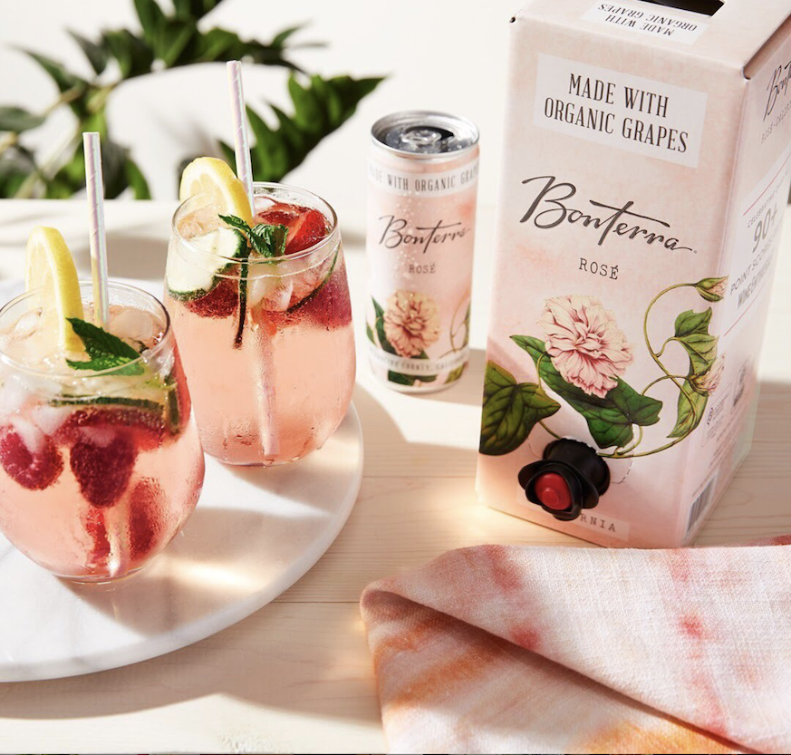 Bonterra Rose wine in cans and boxed wine

