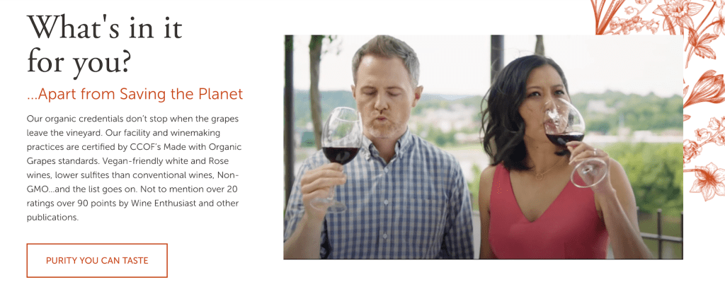 Couple sampling Bonterra red wine 
