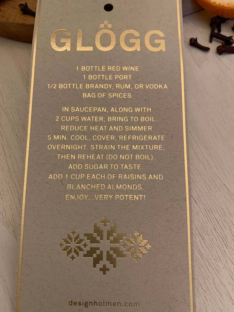 recipe card for gløgg mulled wine from Sweden
