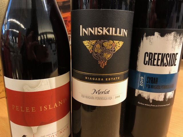 local Ontario wine choices for mulled wine - Pelee Island Pinot Noir, Innikillin Merlot, Creekside Syrah