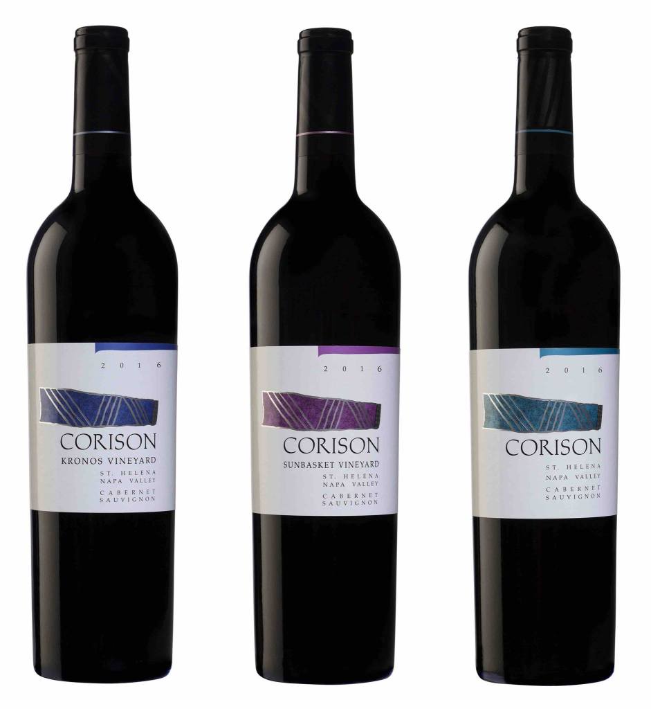 Three bottles of Corison Cabernet Sauvignon wine