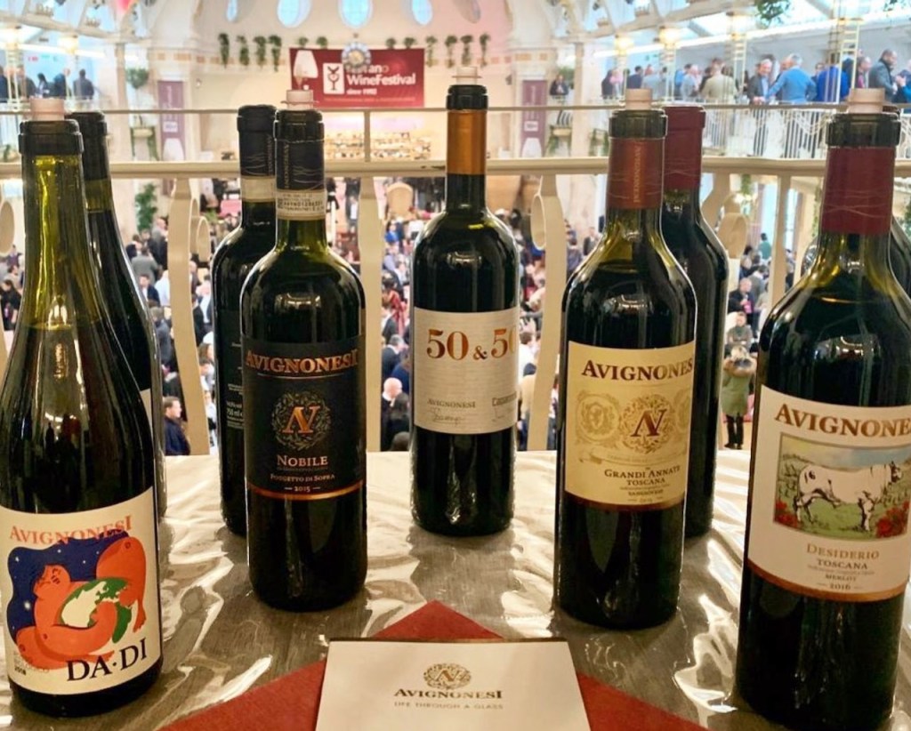 Avignonesi wine bottles on display