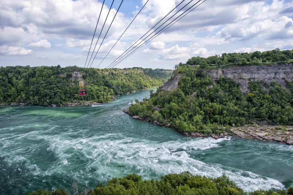 beautiful view of the Niagara River with cliffs and rough waters