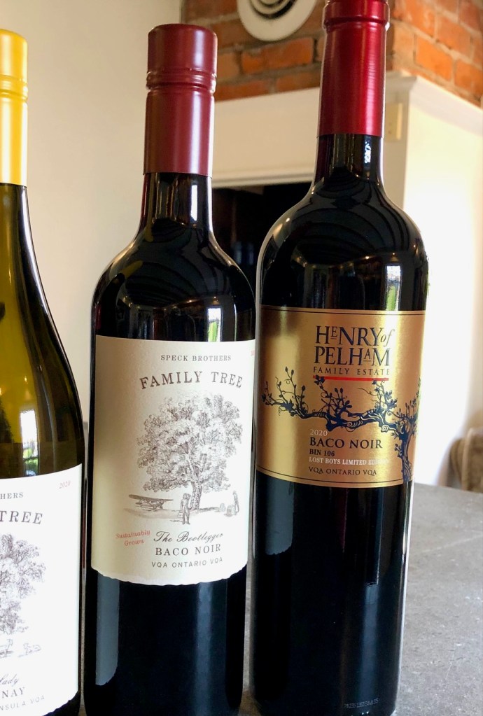 two bottles of baco noir red wine