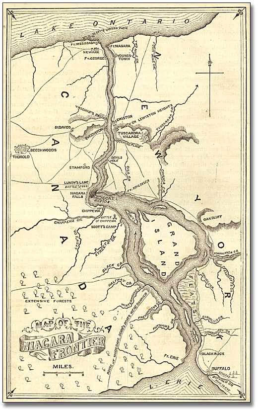 map of niagara frontier in 1812 with a focus on the Niagara River